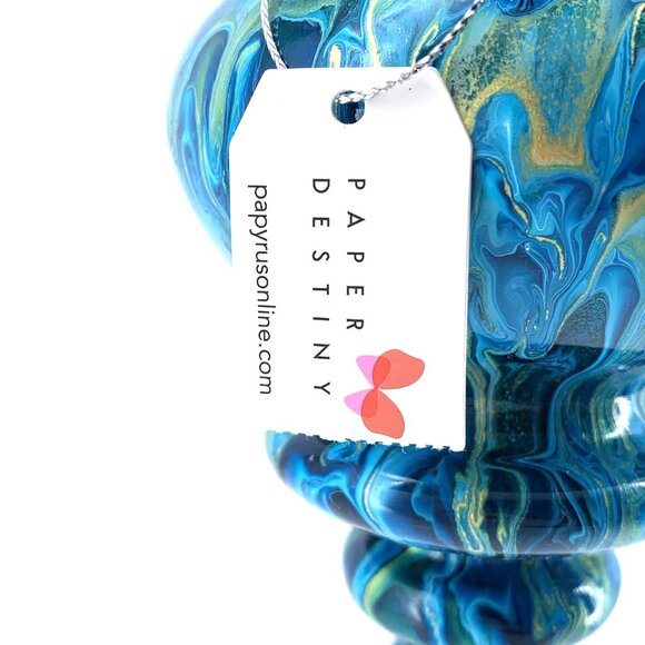 Hand-Blown Glass Ornament by Paper Destiny • Blue Green Swirl • Teardrop Finial - Picture 6 of 9